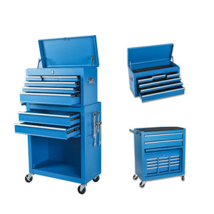 HomeRoots Set of Two Red Multi-Tier Steel Rolling Cabinets with Toolbox - Stylish Storage & Mobility! 714591