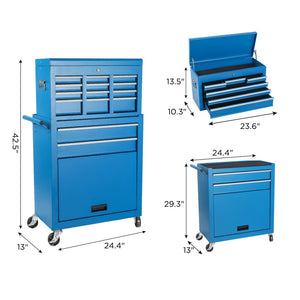 HomeRoots Set of Two Red Multi-Tier Steel Rolling Cabinets with Toolbox - Stylish Storage & Mobility! 714591