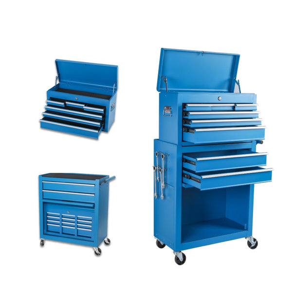 HomeRoots Set of Two Red Multi-Tier Steel Rolling Cabinets with Toolbox - Stylish Storage & Mobility! 714591