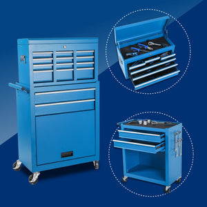 HomeRoots Set of Two Red Multi-Tier Steel Rolling Cabinets with Toolbox - Stylish Storage & Mobility! 714591