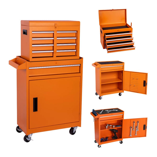HomeRoots 15" Black Multi-Tier Steel Rolling Cabinet with Detachable Toolbox for Organized Workspace Storage 714594