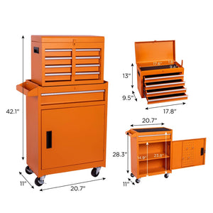 HomeRoots 15" Black Multi-Tier Steel Rolling Cabinet with Detachable Toolbox for Organized Workspace Storage 714594