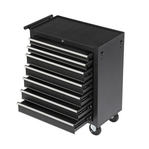 HomeRoots Set of Two Versatile Black Multi-Tier Steel Rolling Cabinets with Toolboxes for Organized Storage 714596