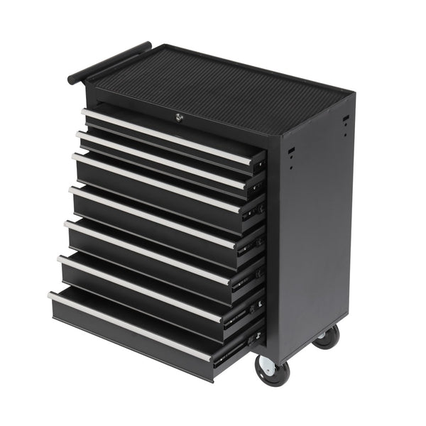 HomeRoots Set of Two Versatile Black Multi-Tier Steel Rolling Cabinets with Toolboxes for Organized Storage 714596