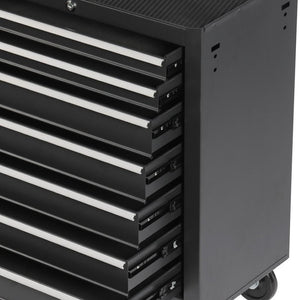 HomeRoots Set of Two Versatile Black Multi-Tier Steel Rolling Cabinets with Toolboxes for Organized Storage 714596