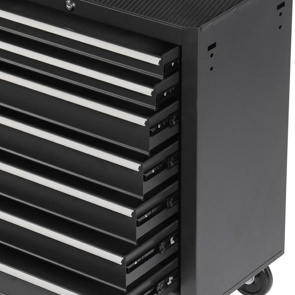 HomeRoots Set of Two Versatile Black Multi-Tier Steel Rolling Cabinets with Toolboxes for Organized Storage 714596