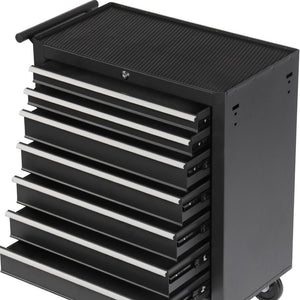 HomeRoots Set of Two Versatile Black Multi-Tier Steel Rolling Cabinets with Toolboxes for Organized Storage 714596