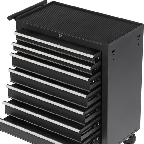 HomeRoots Set of Two Versatile Black Multi-Tier Steel Rolling Cabinets with Toolboxes for Organized Storage 714596