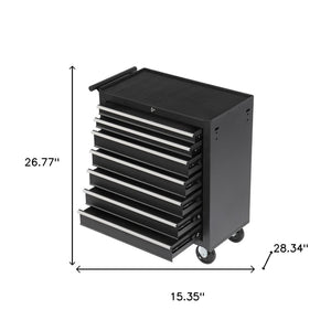 HomeRoots Set of Two Versatile Black Multi-Tier Steel Rolling Cabinets with Toolboxes for Organized Storage 714596