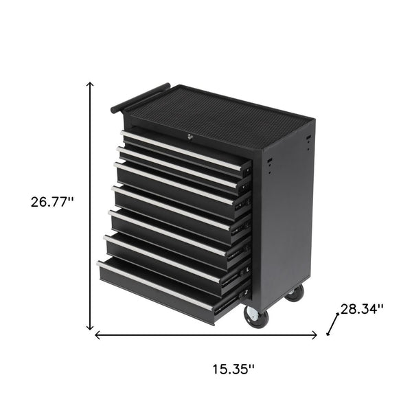 HomeRoots Set of Two Versatile Black Multi-Tier Steel Rolling Cabinets with Toolboxes for Organized Storage 714596