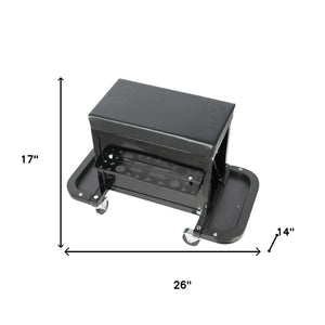 HomeRoots 13" Black Multi-Tier Steel Rolling Cabinet with Cushioned Bench, Secure Storage & Mobility for Tools 714600