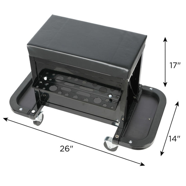 HomeRoots 13" Black Multi-Tier Steel Rolling Cabinet with Cushioned Bench, Secure Storage & Mobility for Tools 714600