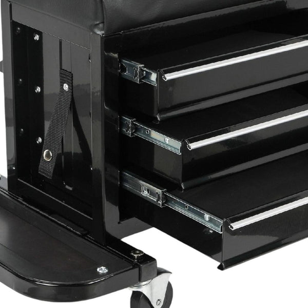 HomeRoots 13" Black Multi-Tier Steel Rolling Cabinet with Cushioned Bench, Secure Storage & Mobility for Tools 714600