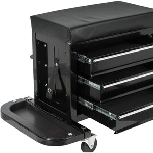 HomeRoots 13" Black Multi-Tier Steel Rolling Cabinet with Cushioned Bench, Secure Storage & Mobility for Tools 714600