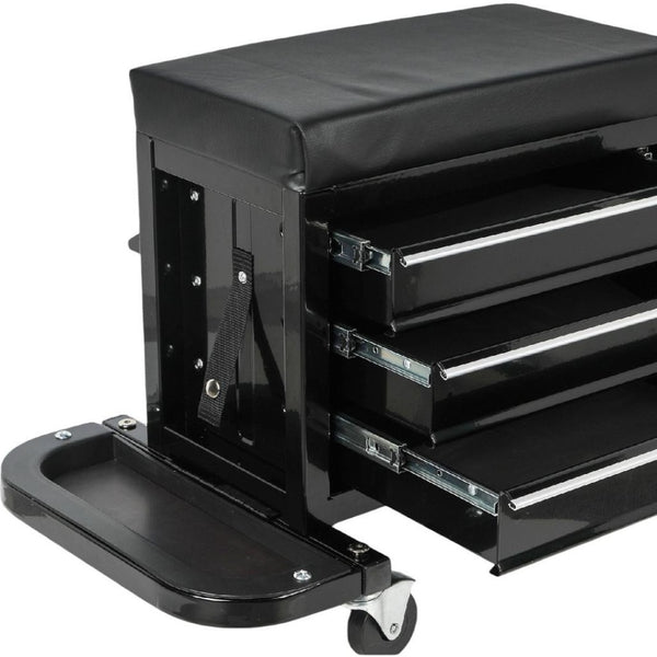 HomeRoots 13" Black Multi-Tier Steel Rolling Cabinet with Cushioned Bench, Secure Storage & Mobility for Tools 714600