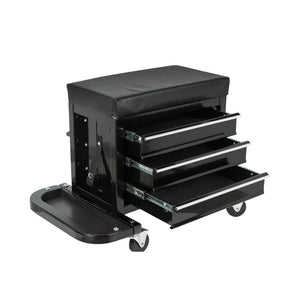 HomeRoots 13" Black Multi-Tier Steel Rolling Cabinet with Cushioned Bench, Secure Storage & Mobility for Tools 714600