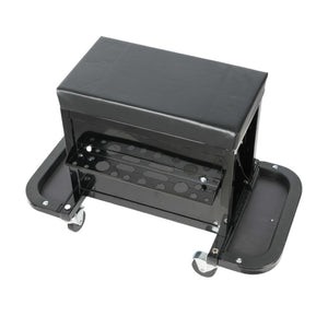 HomeRoots 13" Black Multi-Tier Steel Rolling Cabinet with Cushioned Bench, Secure Storage & Mobility for Tools 714600
