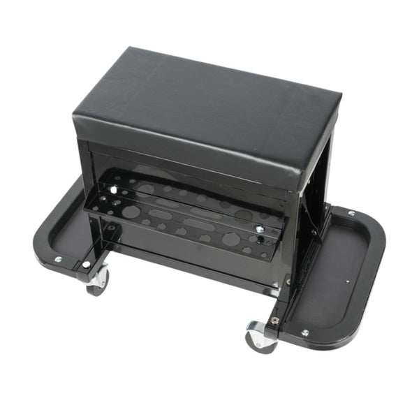 HomeRoots 13" Black Multi-Tier Steel Rolling Cabinet with Cushioned Bench, Secure Storage & Mobility for Tools 714600