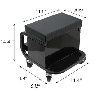 HomeRoots 15" Black Multi-Tier Steel Rolling Cabinet - Durable, Mobile Storage with Cushioned Bench & Secure Lid 714601