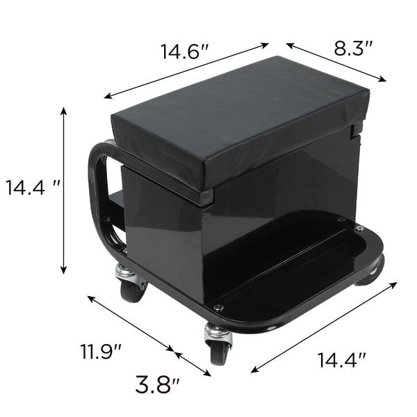HomeRoots 15" Black Multi-Tier Steel Rolling Cabinet - Durable, Mobile Storage with Cushioned Bench & Secure Lid 714601