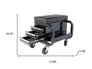 HomeRoots 15" Black Multi-Tier Steel Rolling Cabinet - Durable, Mobile Storage with Cushioned Bench & Secure Lid 714601