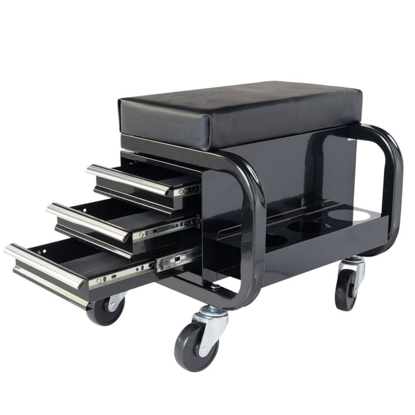HomeRoots 15" Black Multi-Tier Steel Rolling Cabinet - Durable, Mobile Storage with Cushioned Bench & Secure Lid 714601