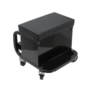 HomeRoots 15" Black Multi-Tier Steel Rolling Cabinet - Durable, Mobile Storage with Cushioned Bench & Secure Lid 714601