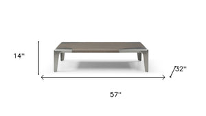 HomeRoots 55" Contemporary Gray and Silver Round Coffee Table with Stainless Steel Base - Stylish & Durable Centerpiece 714604