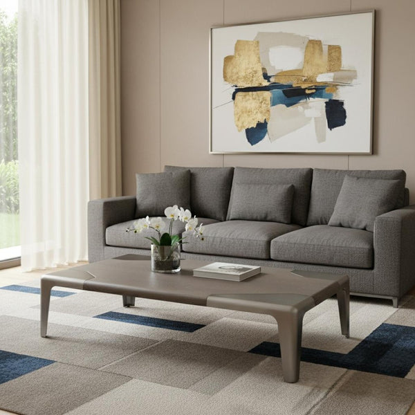 HomeRoots 55" Contemporary Gray and Silver Round Coffee Table with Stainless Steel Base - Stylish & Durable Centerpiece 714604