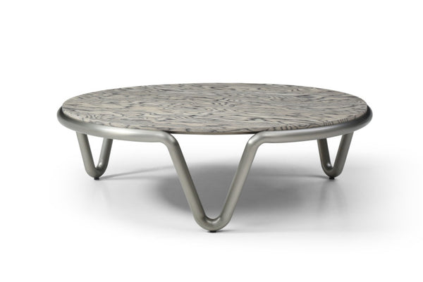 HomeRoots 43" Gray Round Coffee Table with Stainless Steel Base – Modern Design for Living Room & Office Decor 714605