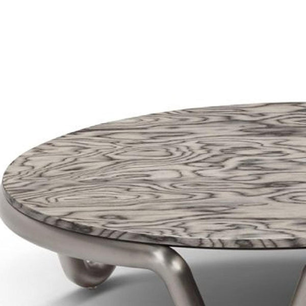 HomeRoots 43" Gray Round Coffee Table with Stainless Steel Base – Modern Design for Living Room & Office Decor 714605