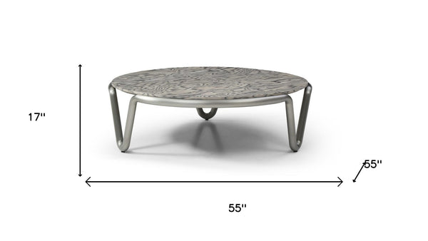 HomeRoots 43" Gray Round Coffee Table with Stainless Steel Base – Modern Design for Living Room & Office Decor 714605