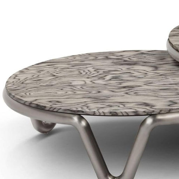 HomeRoots 43" Gray Round Coffee Table with Stainless Steel Base – Modern Design for Living Room & Office Decor 714605