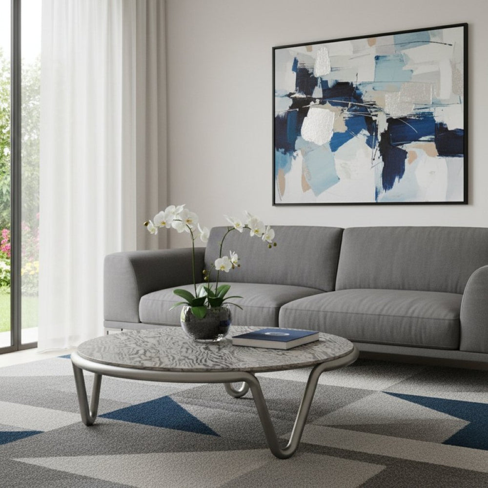 HomeRoots 43" Gray Round Coffee Table with Stainless Steel Base – Modern Design for Living Room & Office Decor 714605