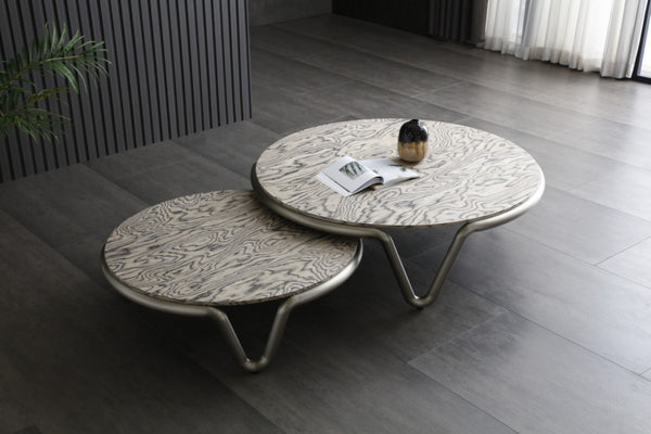 HomeRoots 39" Brown & Silver Square Pedestal Coffee Table - Modern Wood & Stainless Steel Design for Any Room 714606