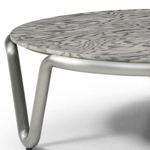 HomeRoots 39" Brown & Silver Square Pedestal Coffee Table - Modern Wood & Stainless Steel Design for Any Room 714606