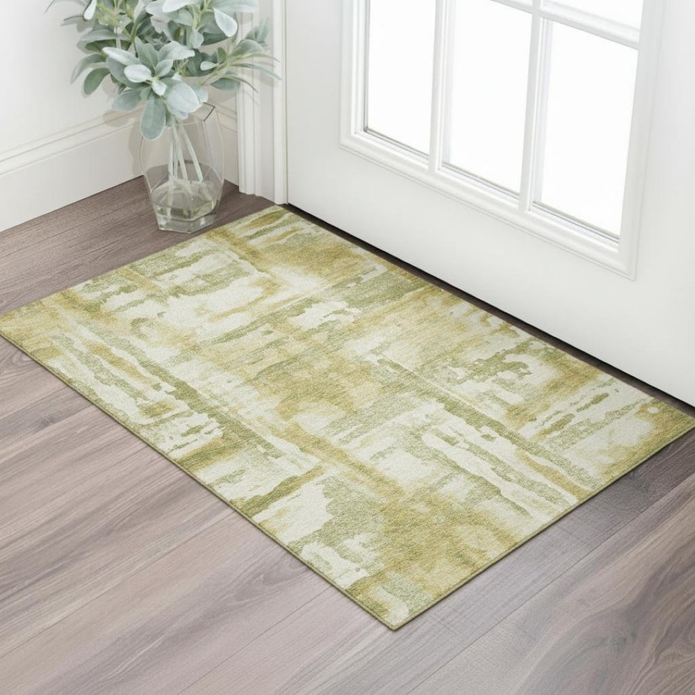 HomeRoots 5' X 8' Sage and Ivory Abstract Area Rug - Stylish, Washable, UV-Protected for Family Spaces 714609
