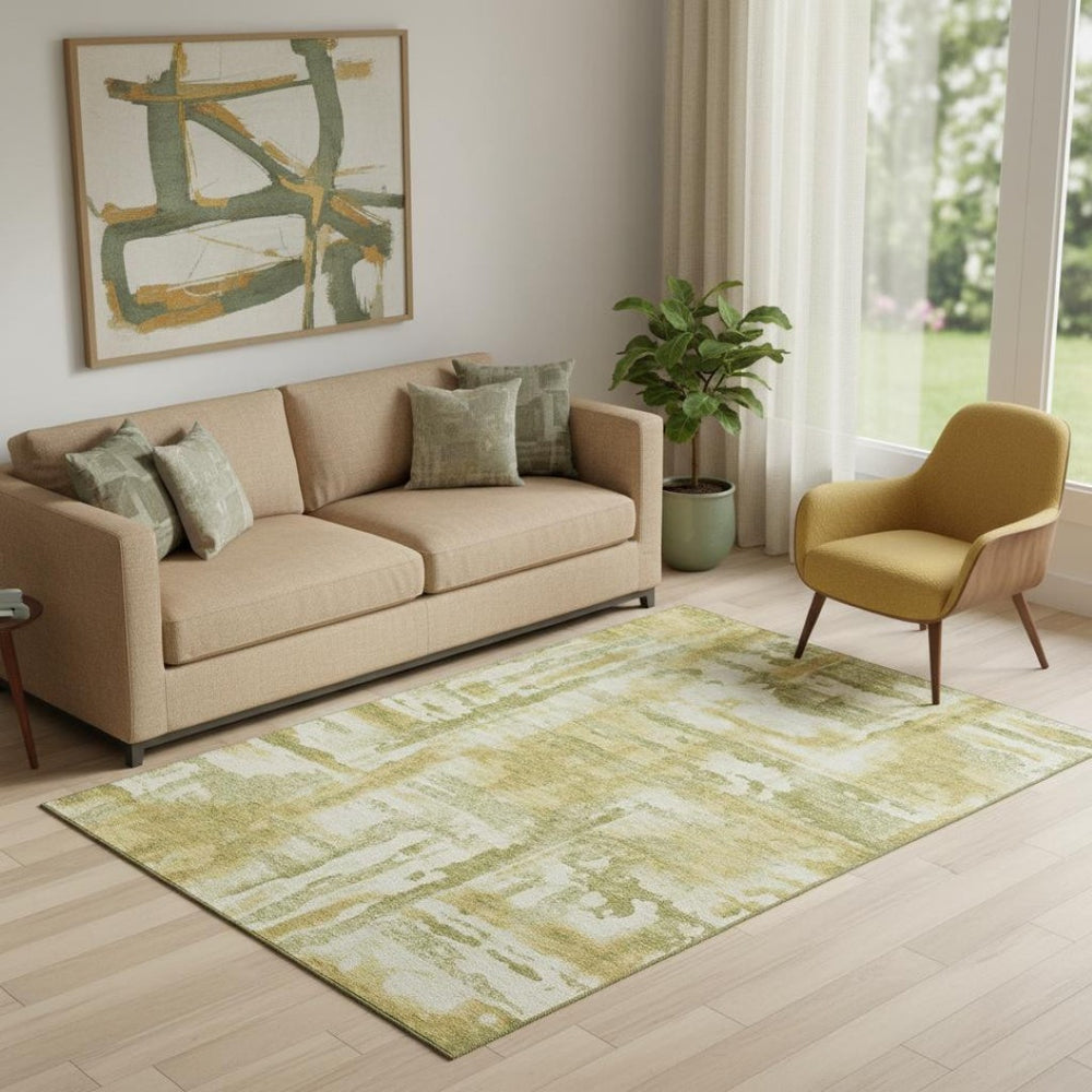 HomeRoots 8' Sage and Ivory Abstract Round Rug – Stylish, Washable, UV-Protected for Homes with Kids & Pets 714610