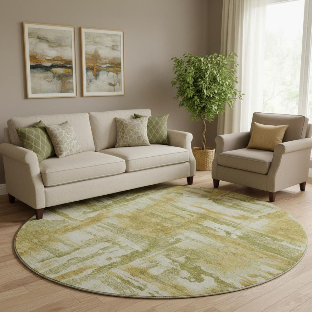 HomeRoots 8' X 10' Sage and Ivory Abstract Washable Area Rug – Durable, UV-Protected, Perfect for Homes with Kids! 714611