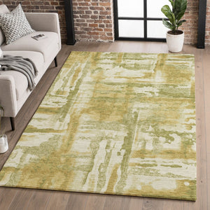 HomeRoots 9' X 12' Sage and Ivory Abstract Washable Area Rug - Durable, UV Protected, Perfect for Busy Homes! 714612