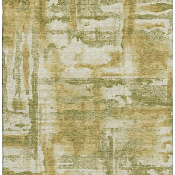 HomeRoots 9' X 12' Sage and Ivory Abstract Washable Area Rug - Durable, UV Protected, Perfect for Busy Homes! 714612
