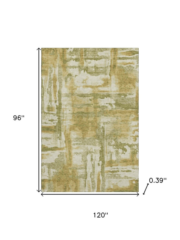 HomeRoots 9' X 12' Sage and Ivory Abstract Washable Area Rug - Durable, UV Protected, Perfect for Busy Homes! 714612