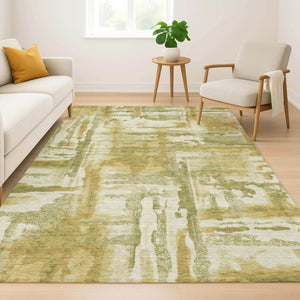 HomeRoots 9' X 12' Sage and Ivory Abstract Washable Area Rug - Durable, UV Protected, Perfect for Busy Homes! 714612