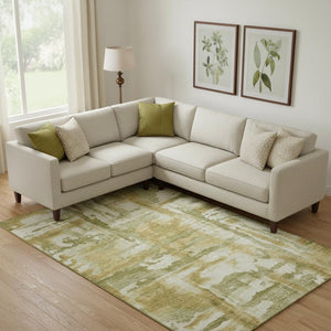 HomeRoots 9' X 12' Sage and Ivory Abstract Washable Area Rug - Durable, UV Protected, Perfect for Busy Homes! 714612