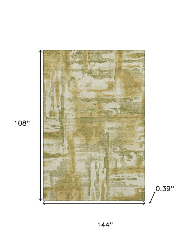 HomeRoots 10' X 14' Sage and Ivory Abstract Area Rug - Washable, UV-Protected, Stylish for High-Traffic Spaces 714613