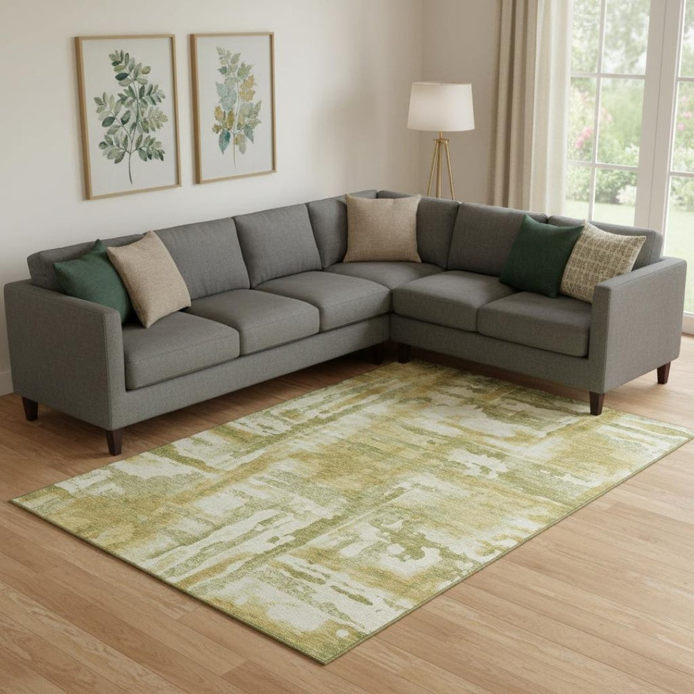 HomeRoots 10' X 14' Sage and Ivory Abstract Area Rug - Washable, UV-Protected, Stylish for High-Traffic Spaces 714613