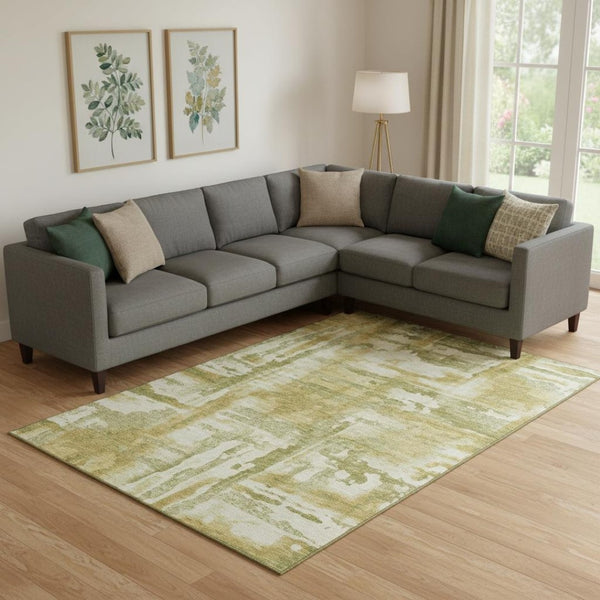 HomeRoots 10' X 14' Sage and Ivory Abstract Area Rug - Washable, UV-Protected, Stylish for High-Traffic Spaces 714613