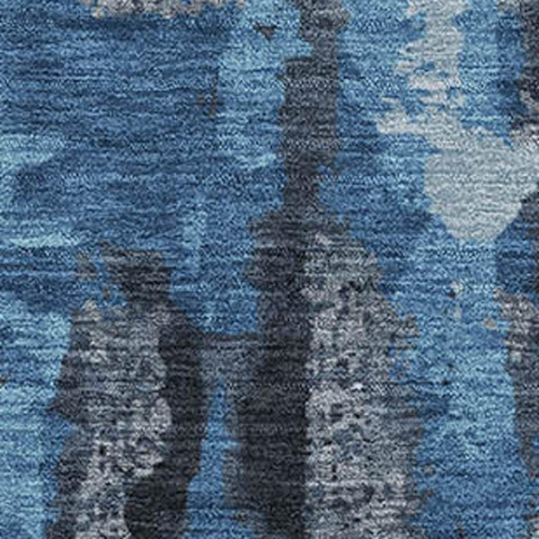 HomeRoots 8' Black And Blue Abstract Washable Round Rug - Durable, UV-Protected, Perfect for High-Traffic Areas 714616
