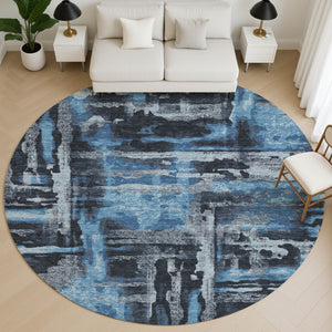 HomeRoots 8' X 10' Black And Blue Abstract Washable Area Rug – Stylish, Durable, UV-Protected for Any Space! 714617
