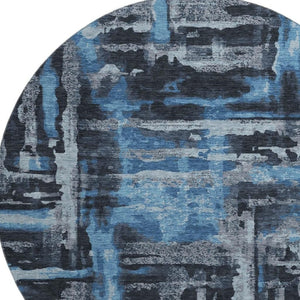 HomeRoots 8' X 10' Black And Blue Abstract Washable Area Rug – Stylish, Durable, UV-Protected for Any Space! 714617